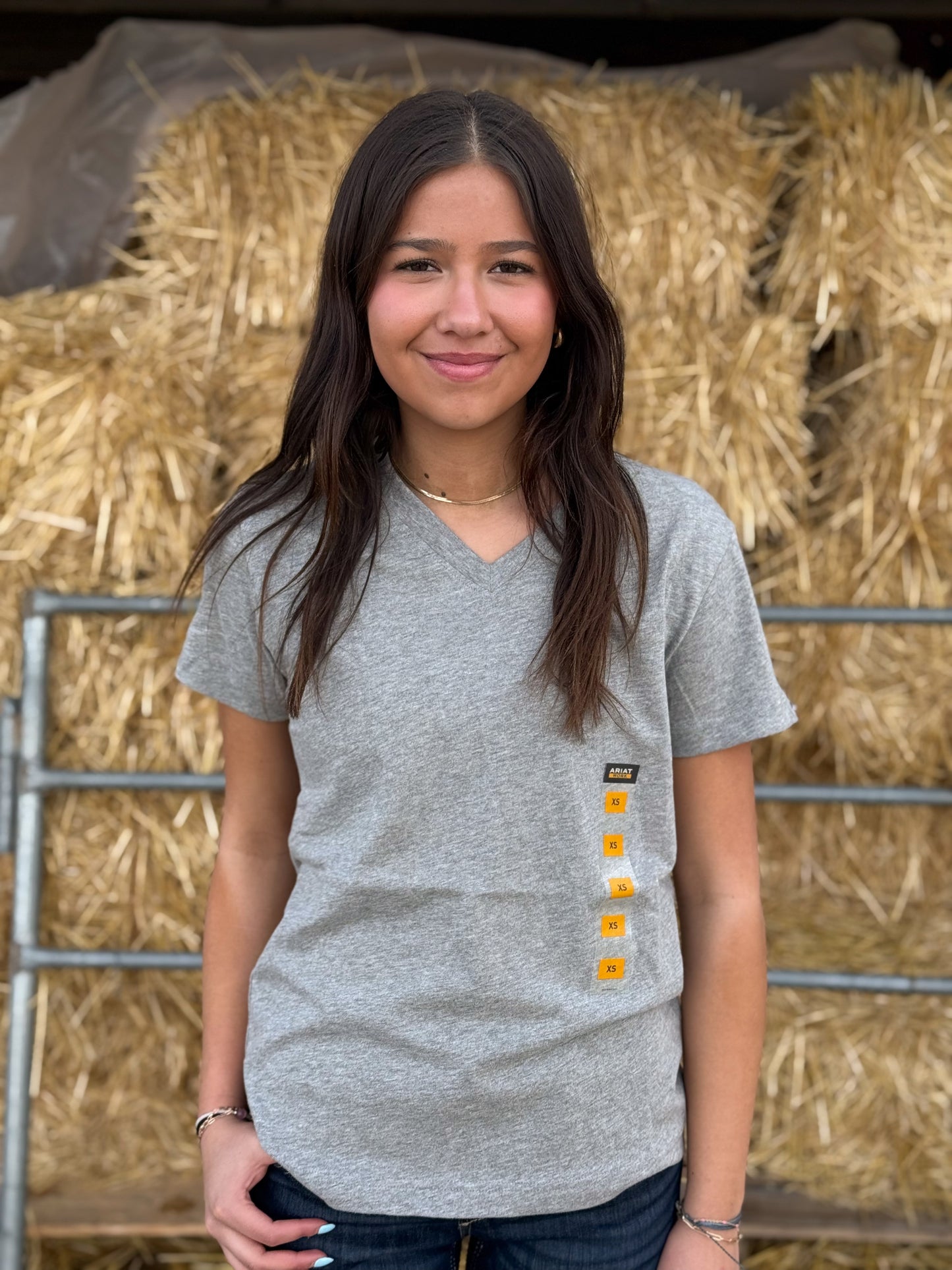 Ariat - Womens Rebar V-Neck Tee - Heather Grey
