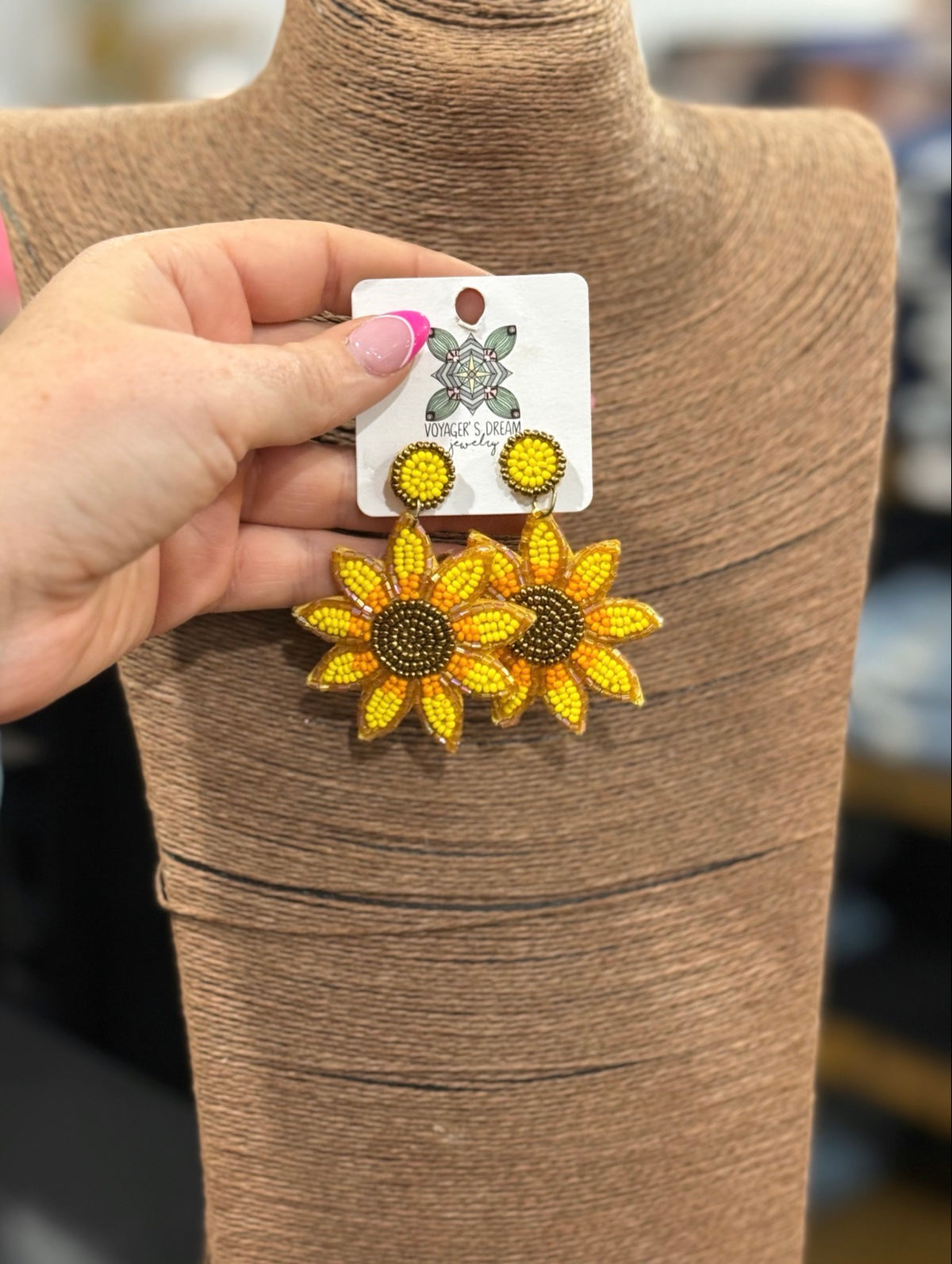Beaded Sunflower Earrings