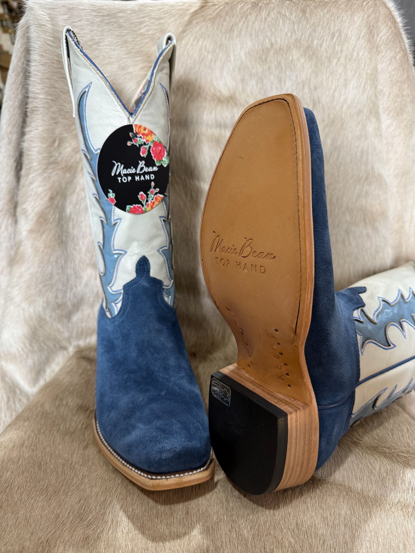 Macie Bean - Blue Suede Boots - Top Hand