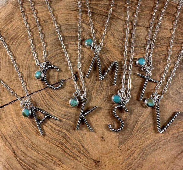 Turquoise stone 2024 initial necklace