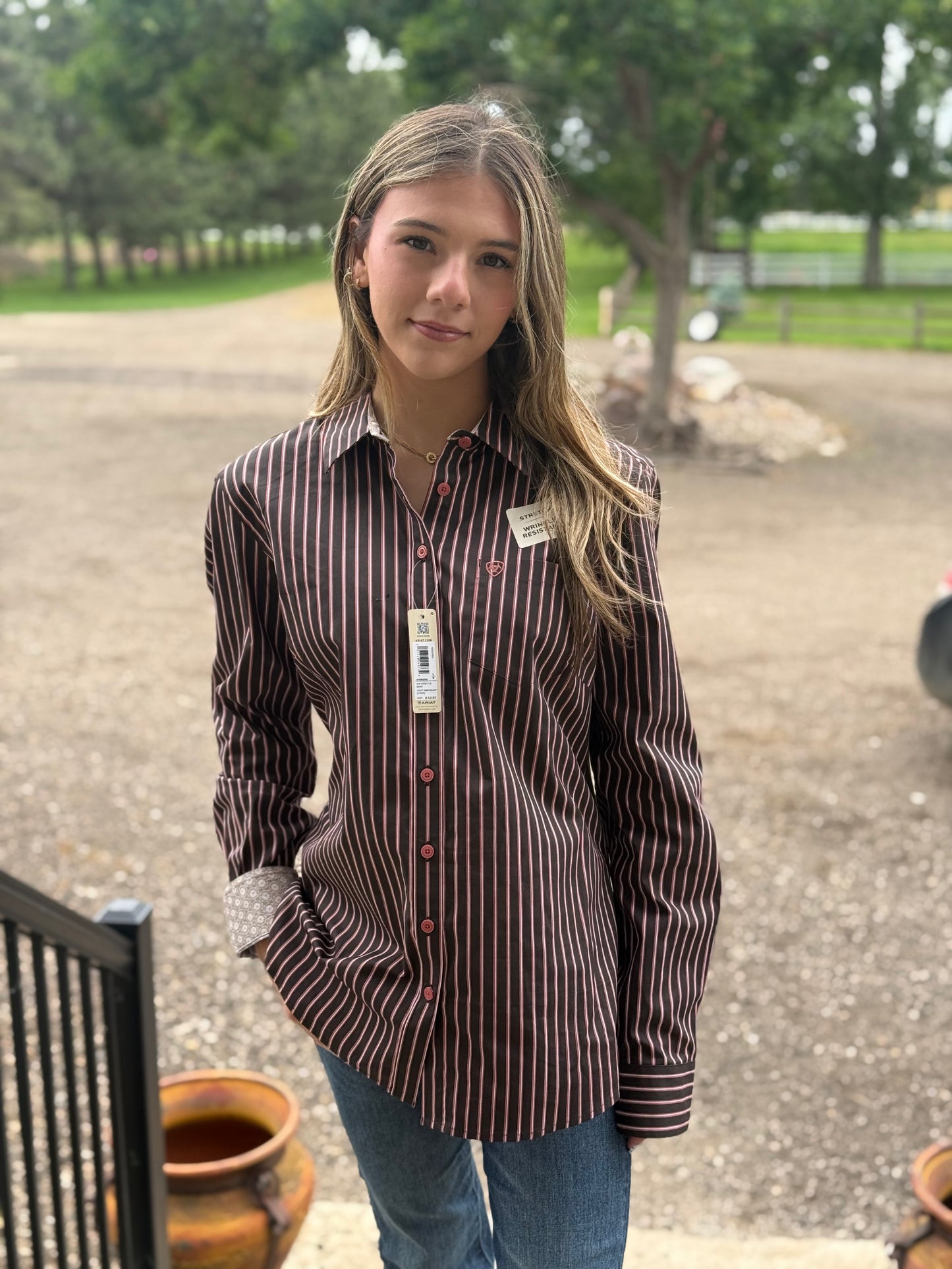 Ariat- Womens WR Kirby LS ( Mahogany Stripe)