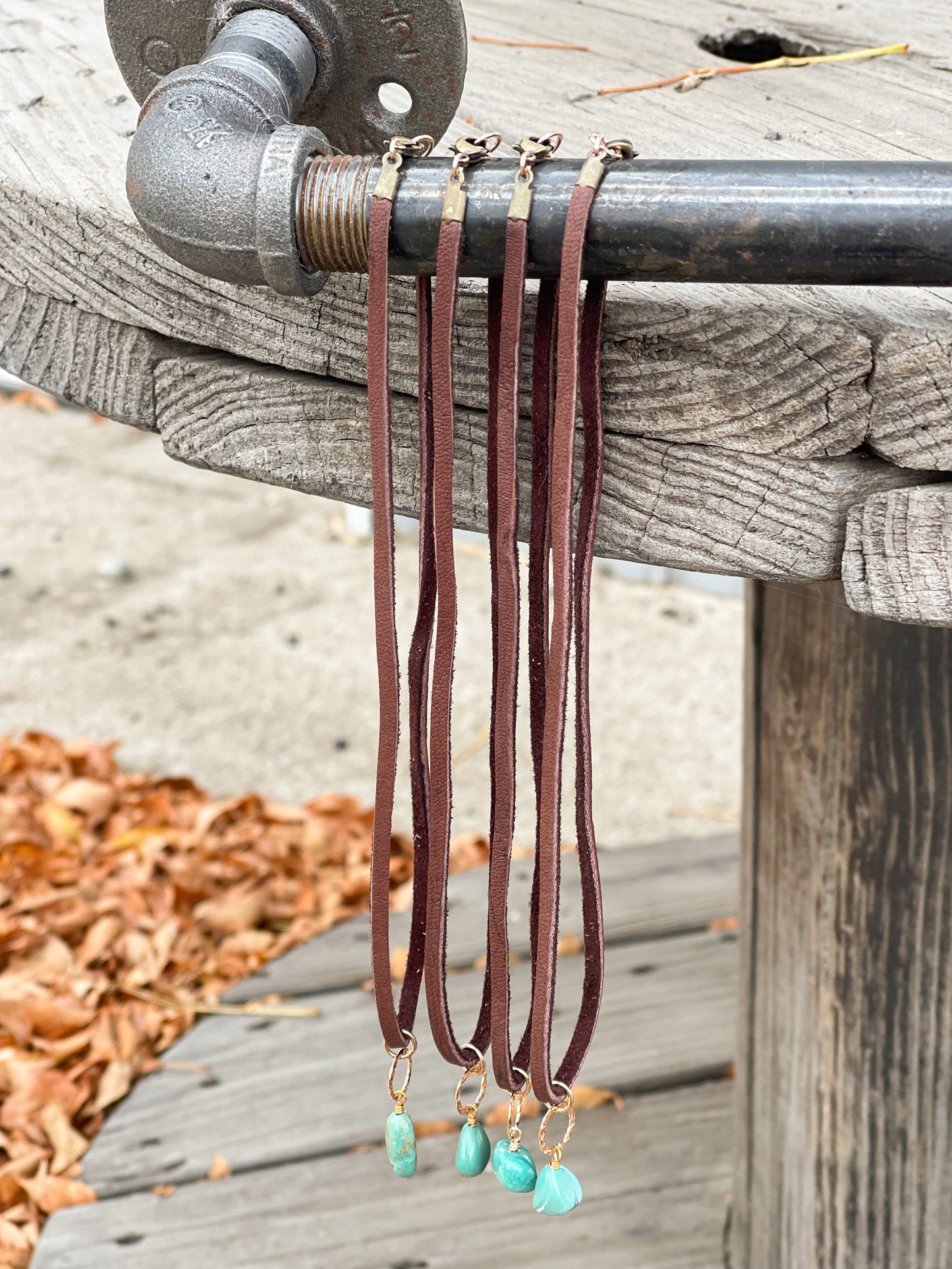 The Leather with Turquoise Drop Necklace