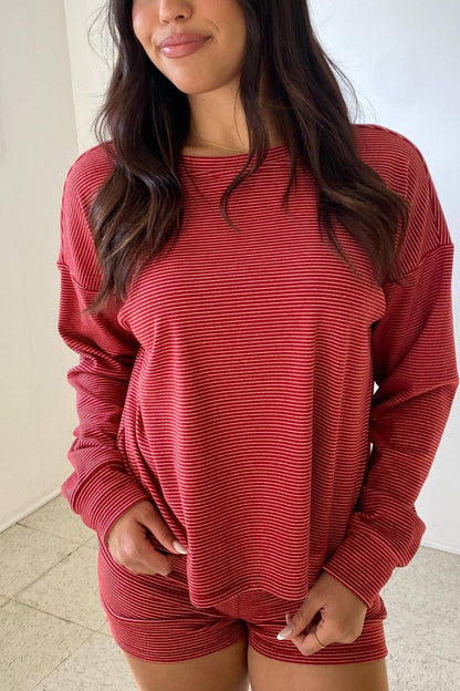 Striped Oversized Top: Red Combo / Large