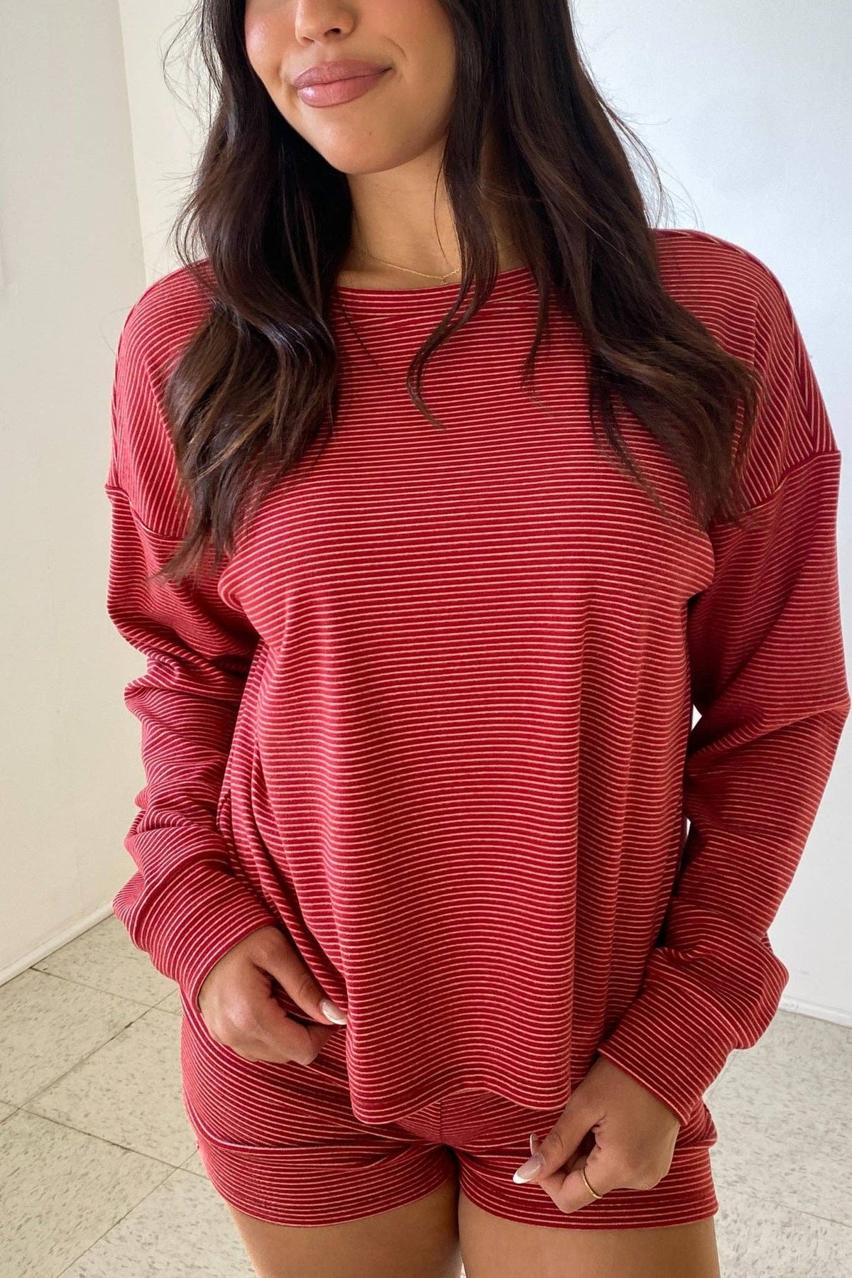 Striped Oversized Top: Red Combo / Medium