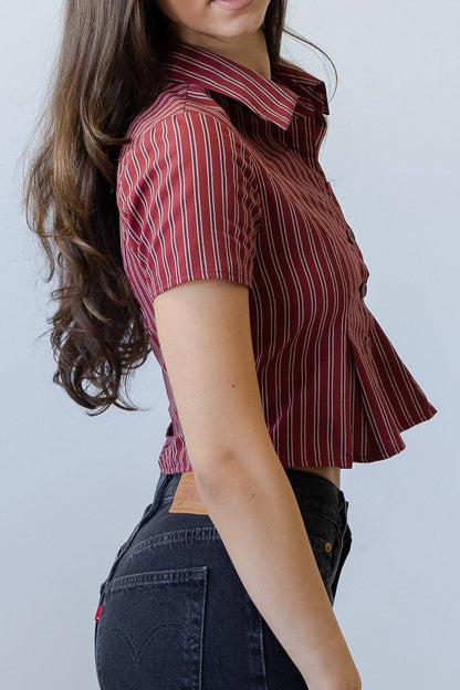 Striped Button Up Top: Red Stripe / Small