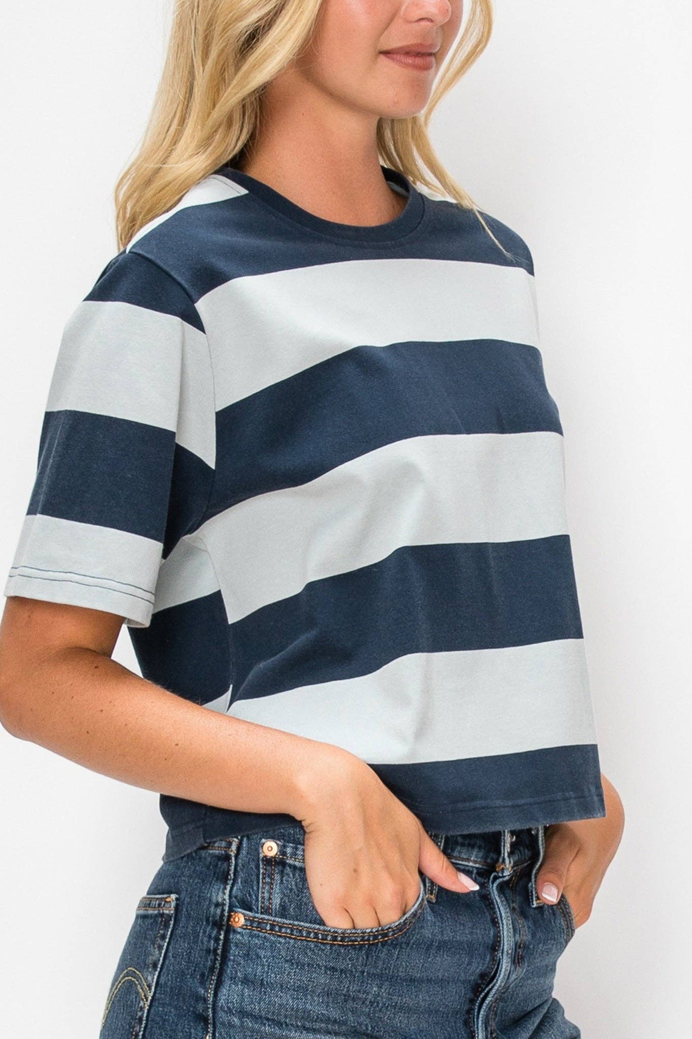 Oversized Rugby Stripe Tee: Blue / Medium