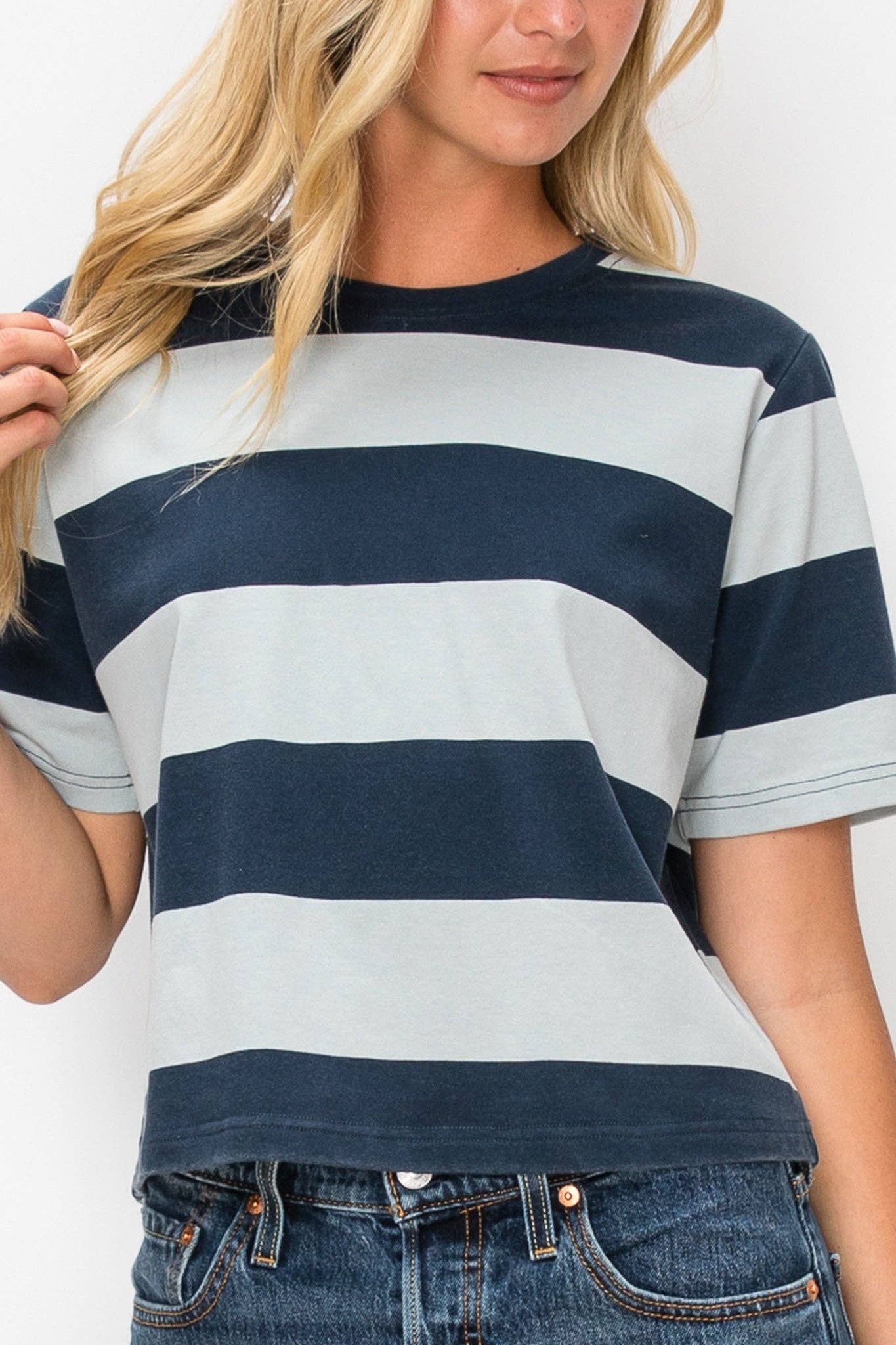 Oversized Rugby Stripe Tee: Blue / Small