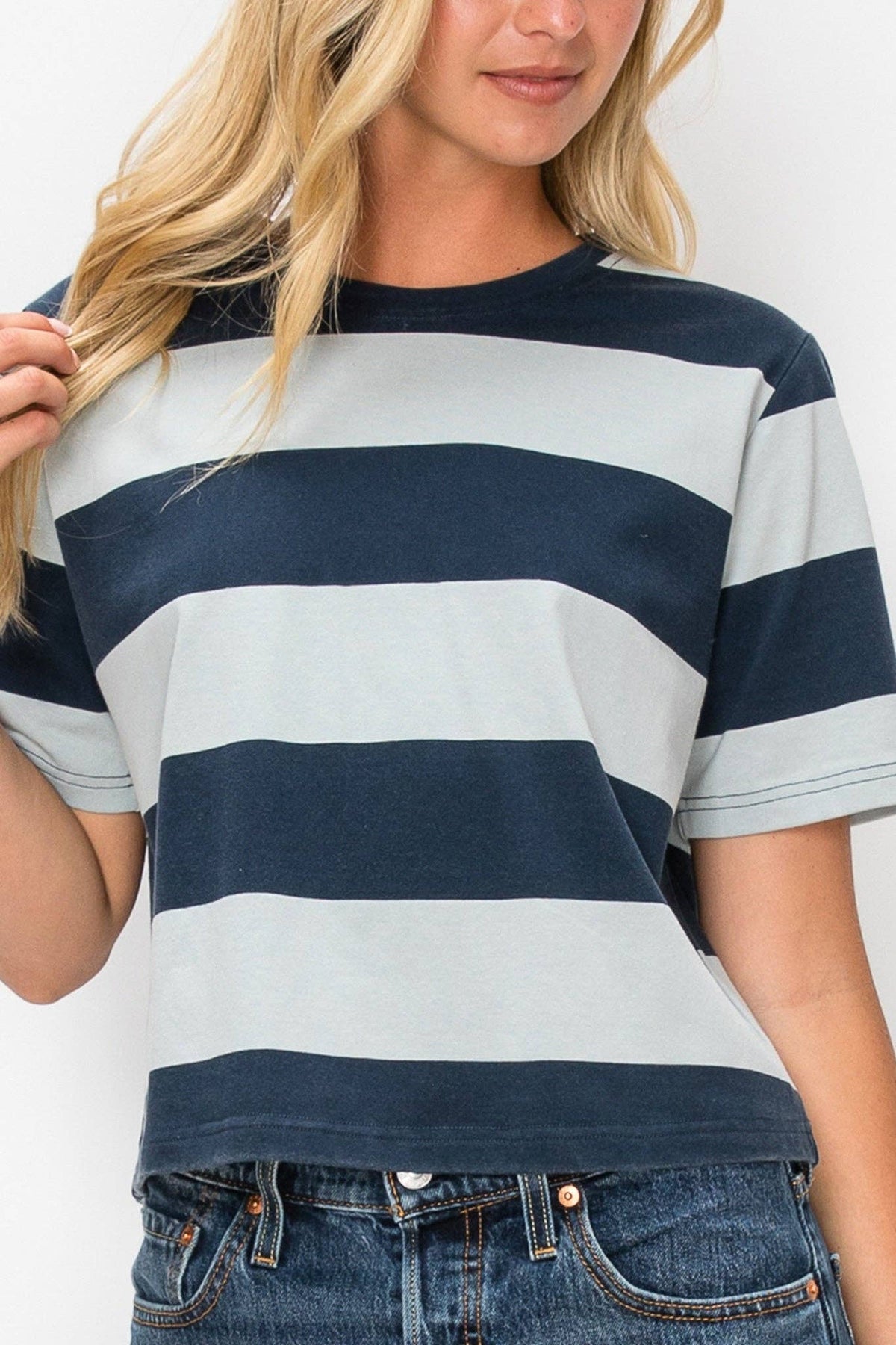 Oversized Rugby Stripe Tee: Blue / Medium