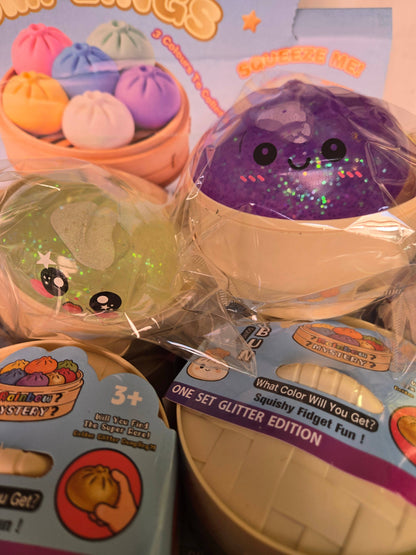 Dumpling Mystery Box Dumpling Squishy Large with steamer box: Glitter