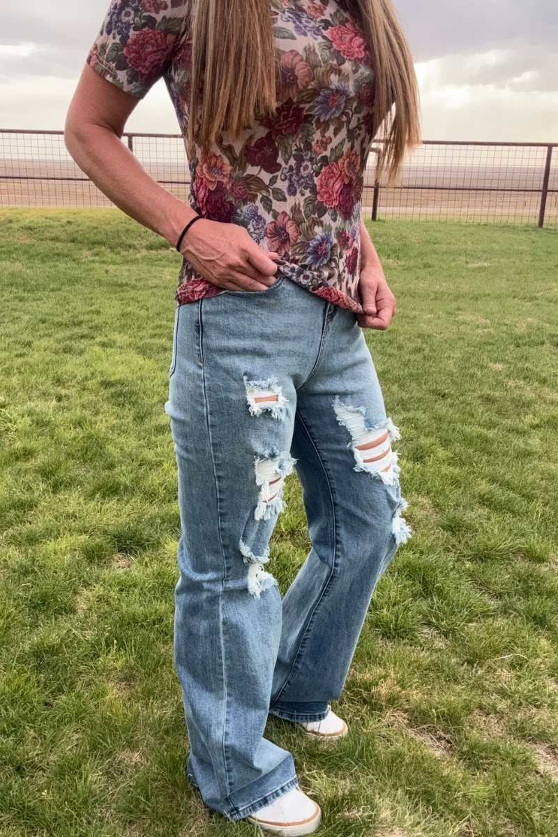 Vintage Floral Short Sleeve Mesh Top: S