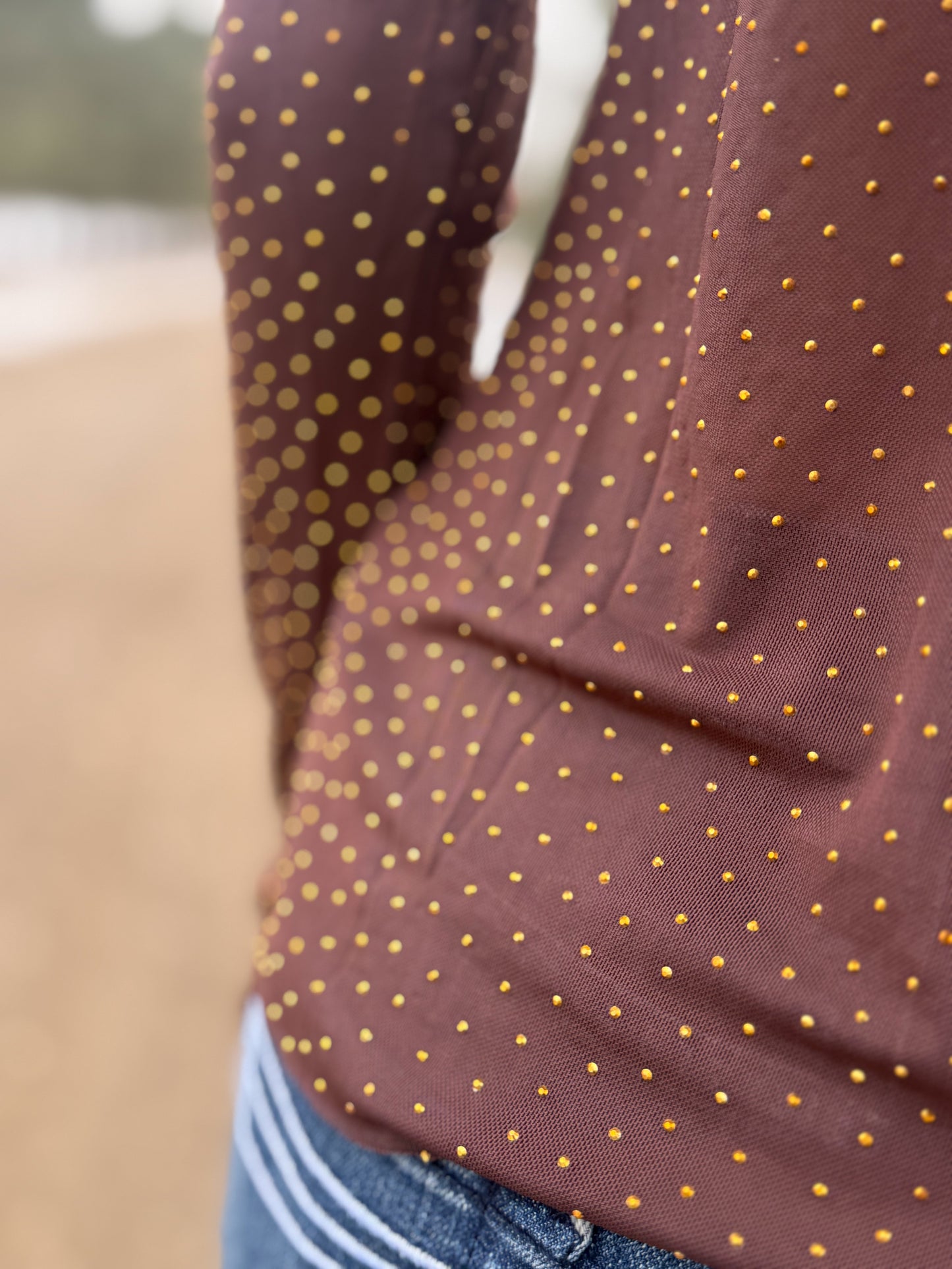 MHF 1 The Rhinestone Mesh Top - Brown