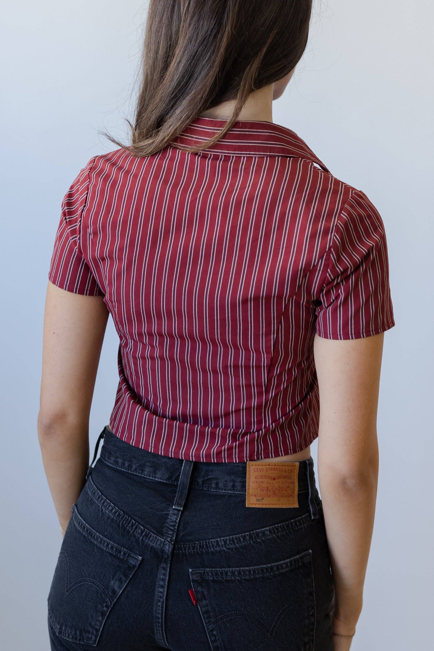 Striped Button Up Top: Red Stripe / Small