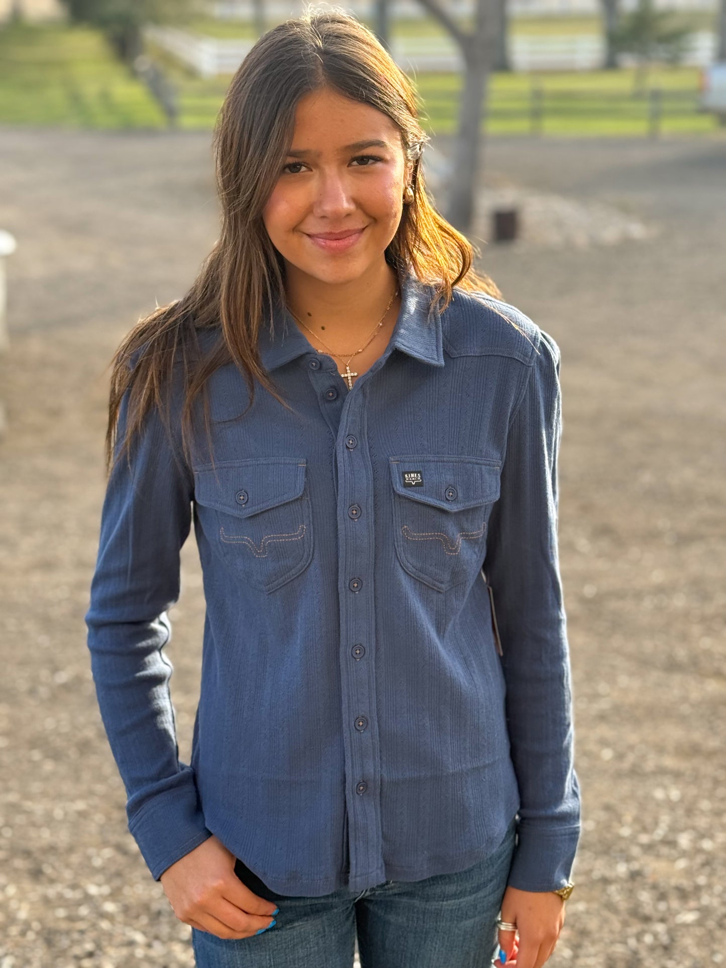 Kimes Ranch - Isabel Pointelle Button Up - Dark Blue