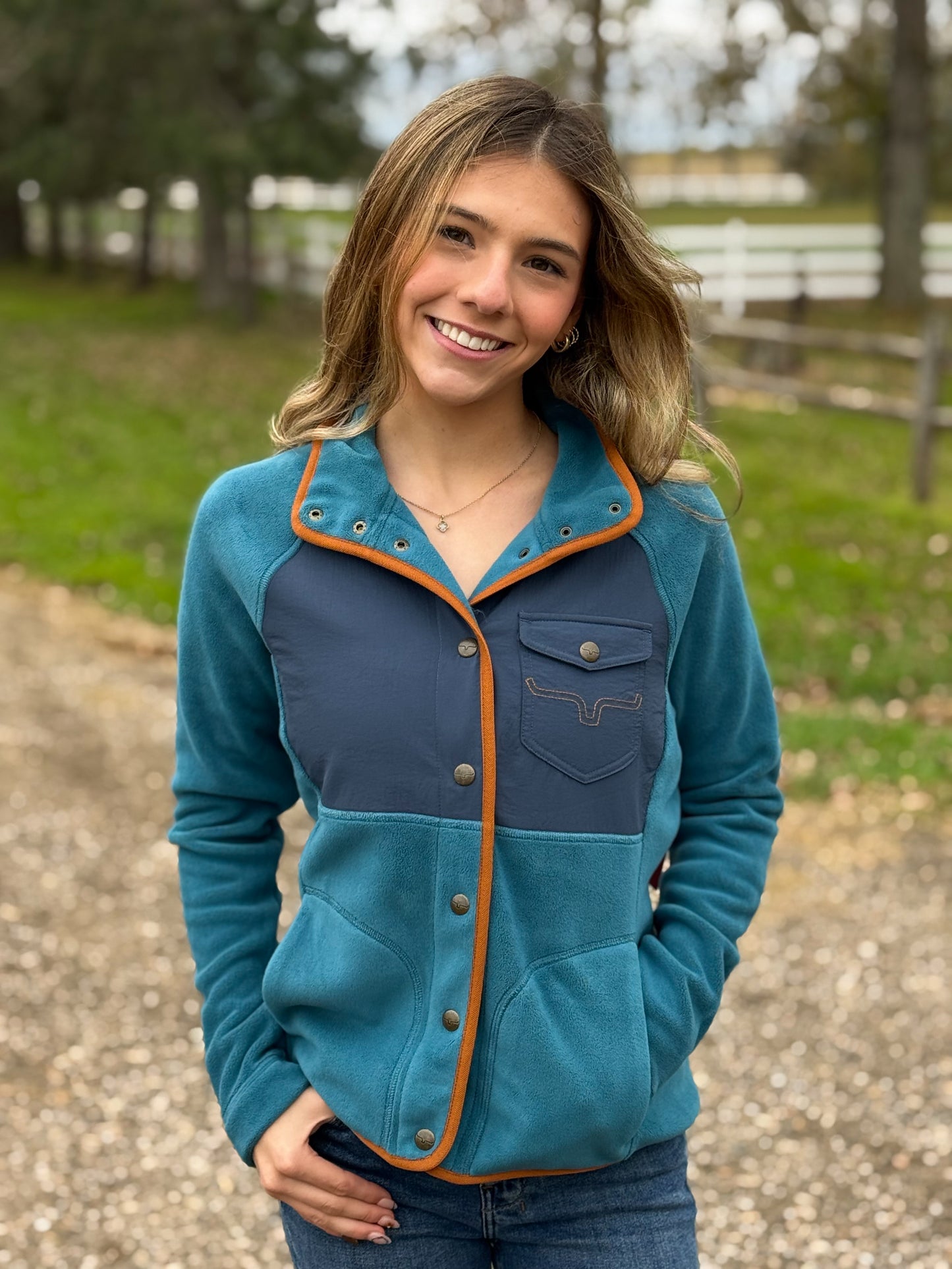 Kimes Ranch - Selma Fleece Snap Jacket - Mid Blue
