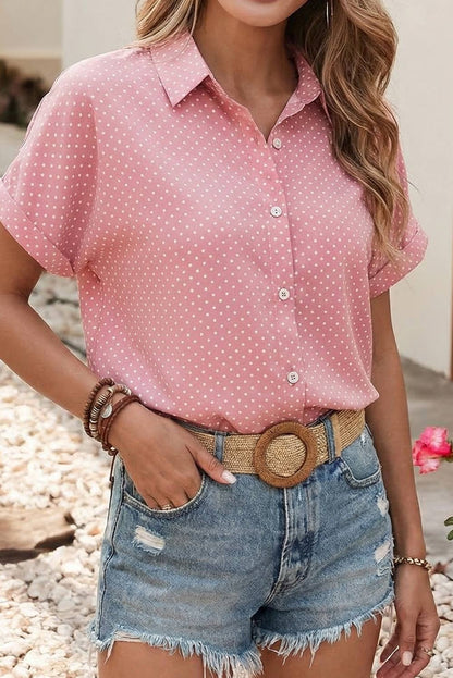 LDC Dotted Print Cuffed Short Sleeve Shirt: Sky Blue / XL