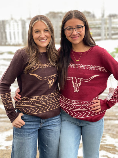 The Longhorn Sweater - Wine