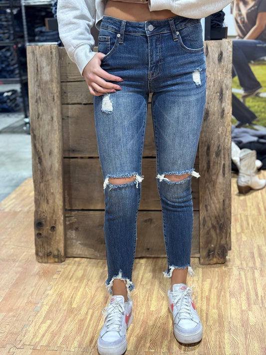 The Mid Rise Distressed Ankle Skinny Jean