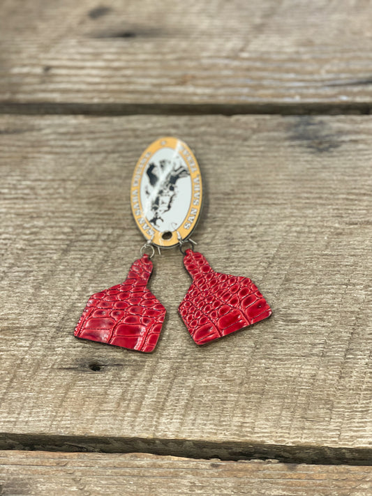 Red Gator Cowtag Earrings - 2.5”