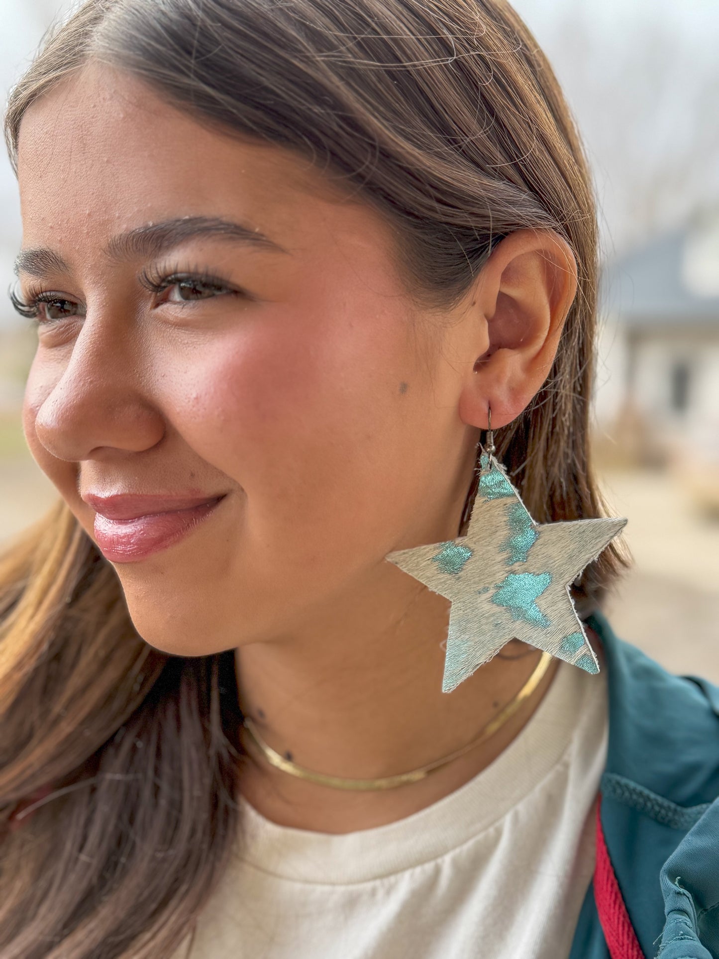 Cowhide Star Earrings