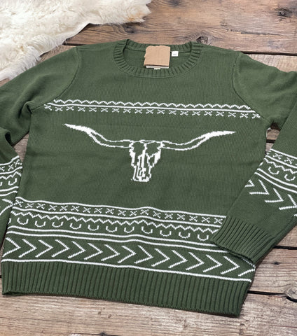 The Longhorn Sweater - Olive