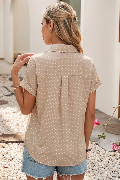 LDC Dotted Print Cuffed Short Sleeve Shirt: Sky Blue / XL