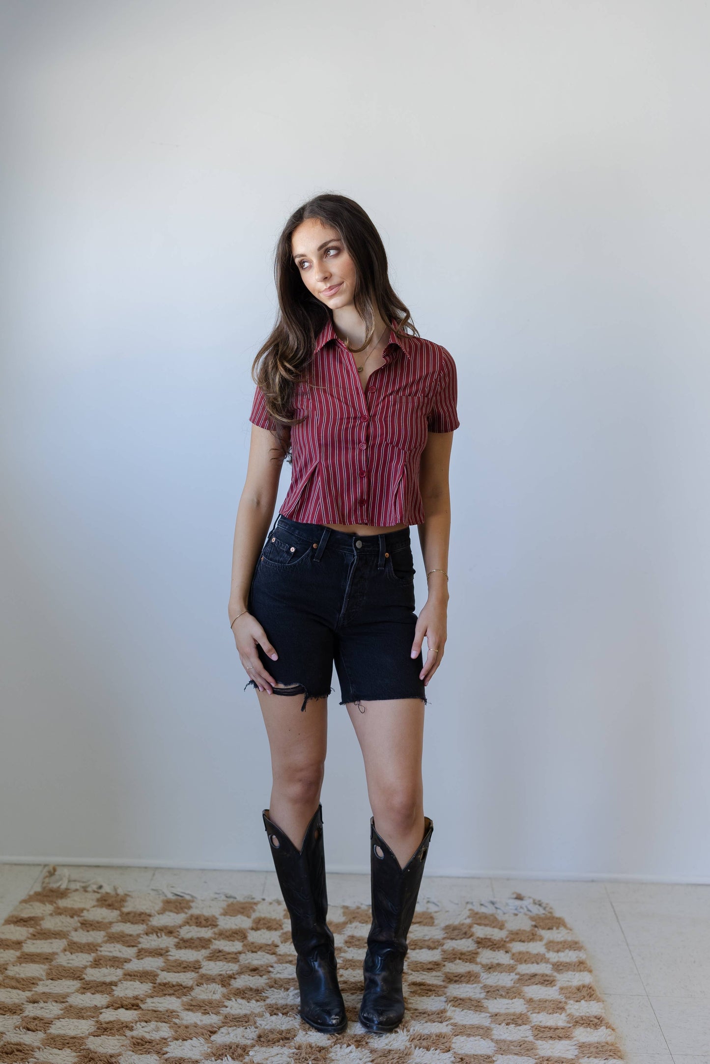 Striped Button Up Top: Red Stripe / Small