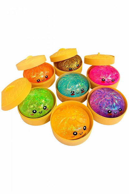 Dumpling Mystery Box Dumpling Squishy Large with steamer box: Glitter