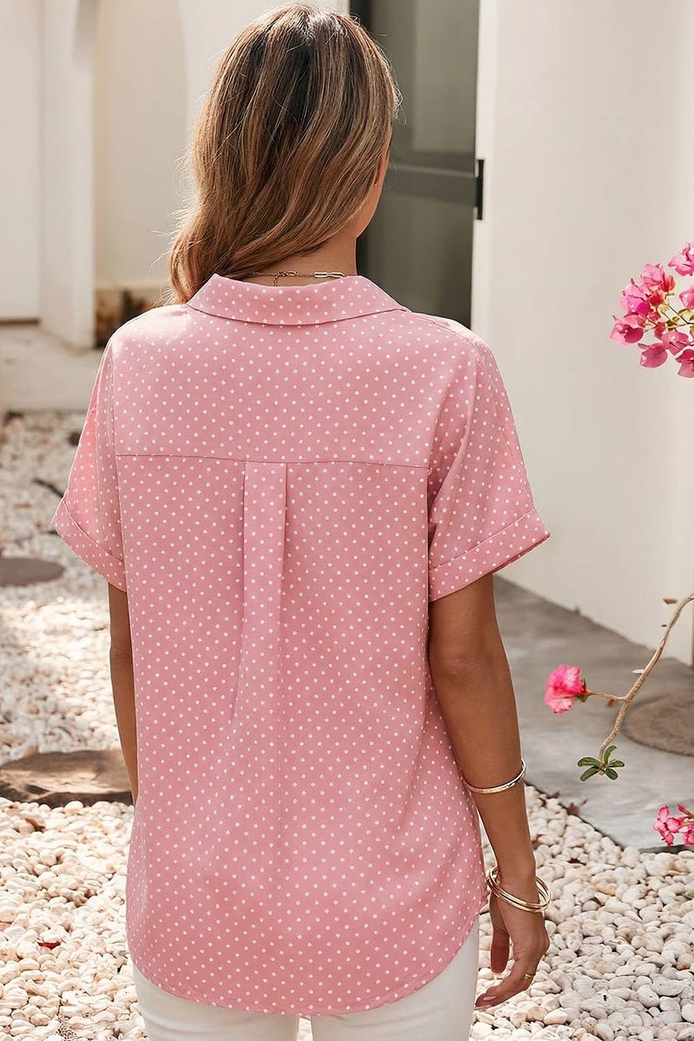 LDC Dotted Print Cuffed Short Sleeve Shirt: Sky Blue / XL