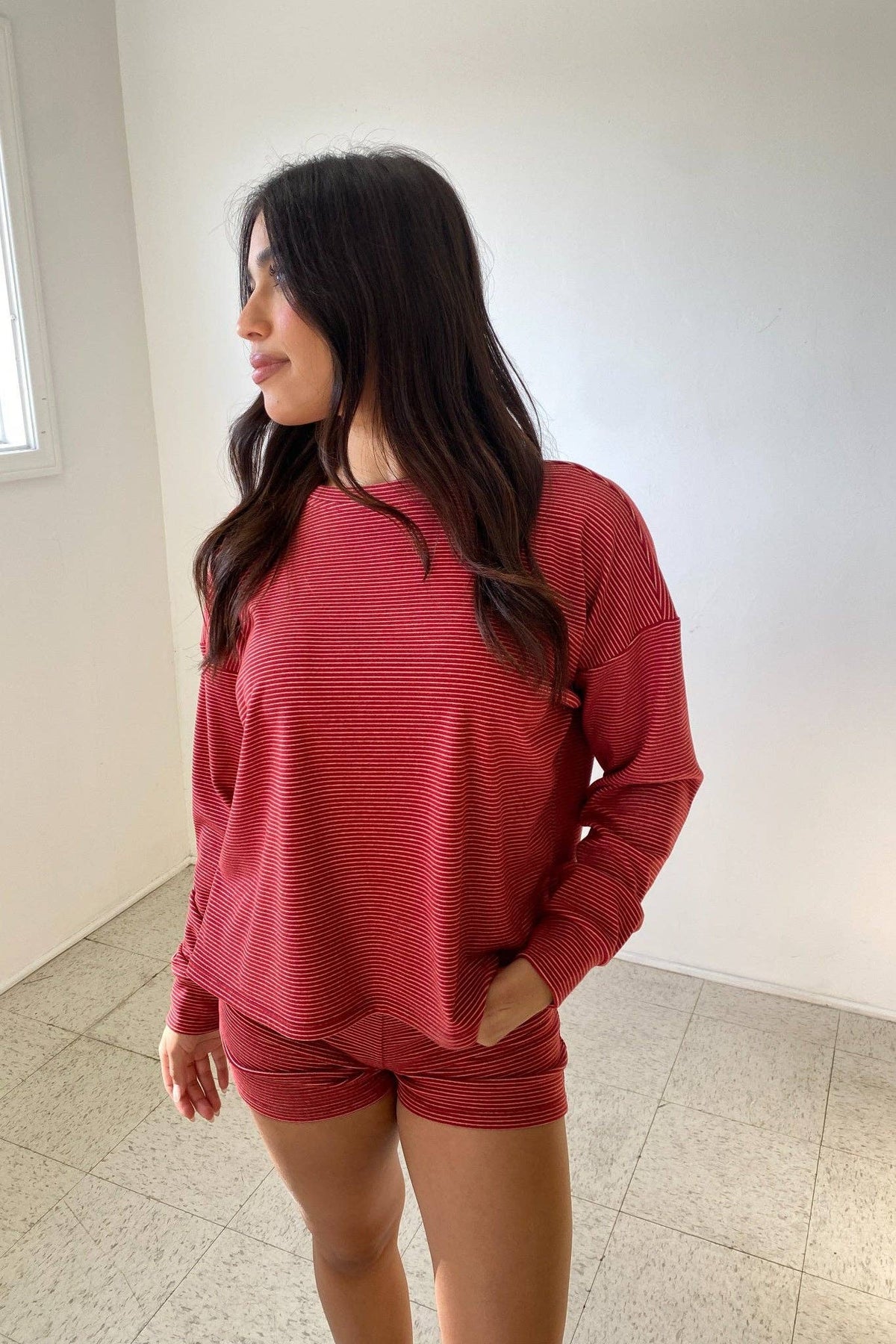 Striped Oversized Top: Red Combo / Medium