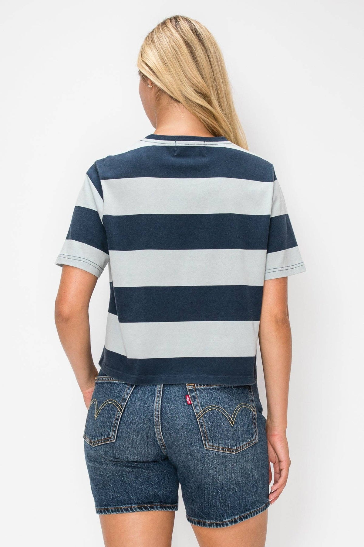 Oversized Rugby Stripe Tee: Blue / Large