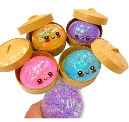Dumpling Mystery Box Dumpling Squishy Large with steamer box: Glitter