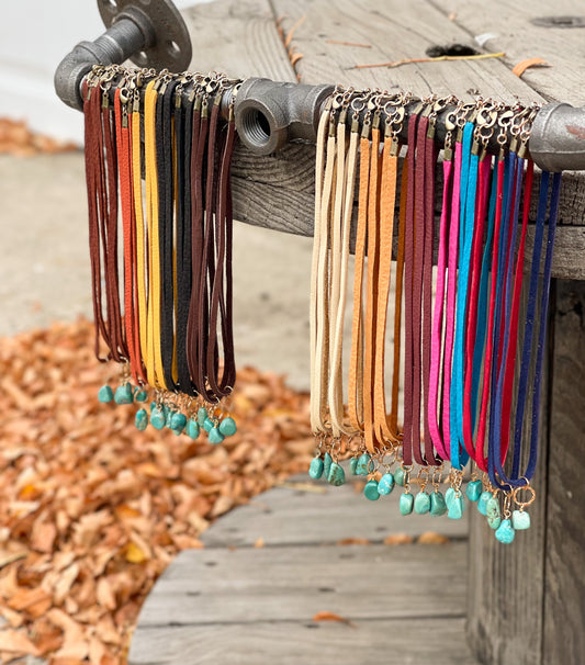 The Leather with Turquoise Drop Necklace