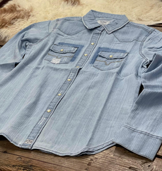 Kimes Ranch - Kaycee Denim Top - Destroy Wash Denim