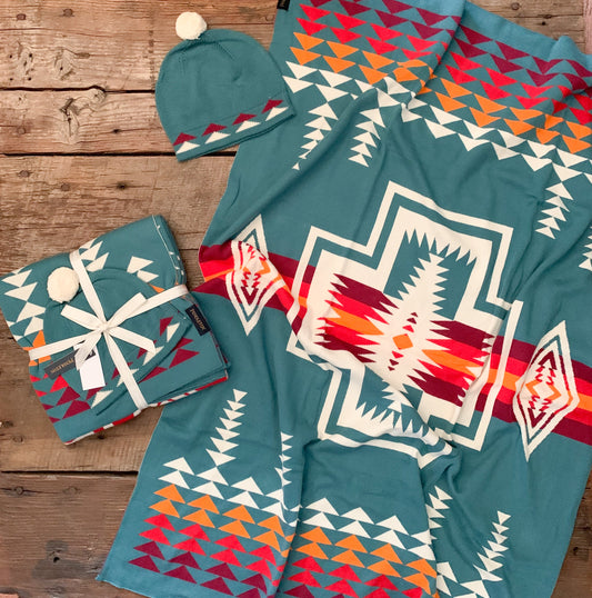 Harding Teal - Blanket & Beanie Set